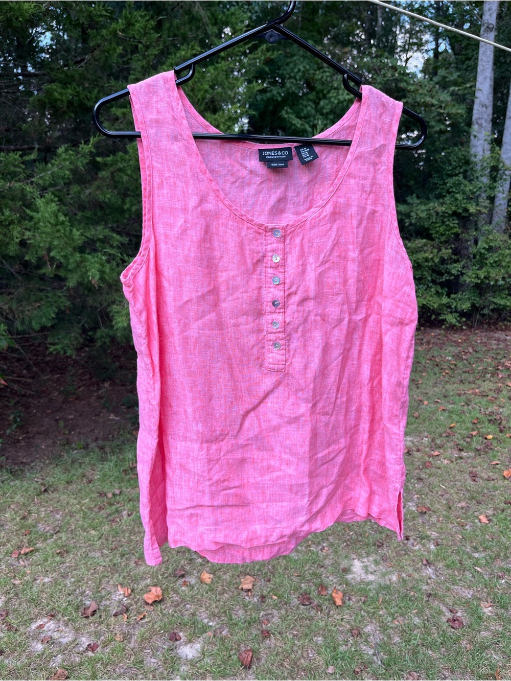 Jones & Co Pink Linen Button Henley Tank